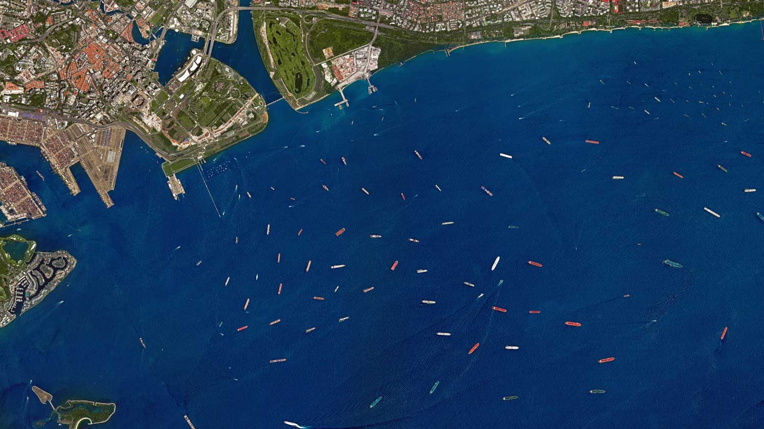 Aerial maritime monitoring view over the Port of Singapore