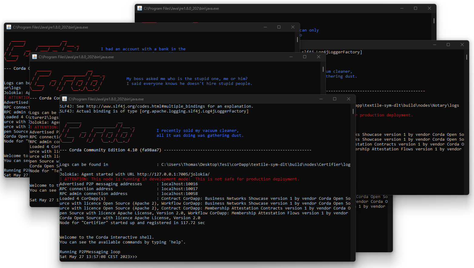 Terminal output from the Corda Textile Symbiosis DLT implementation